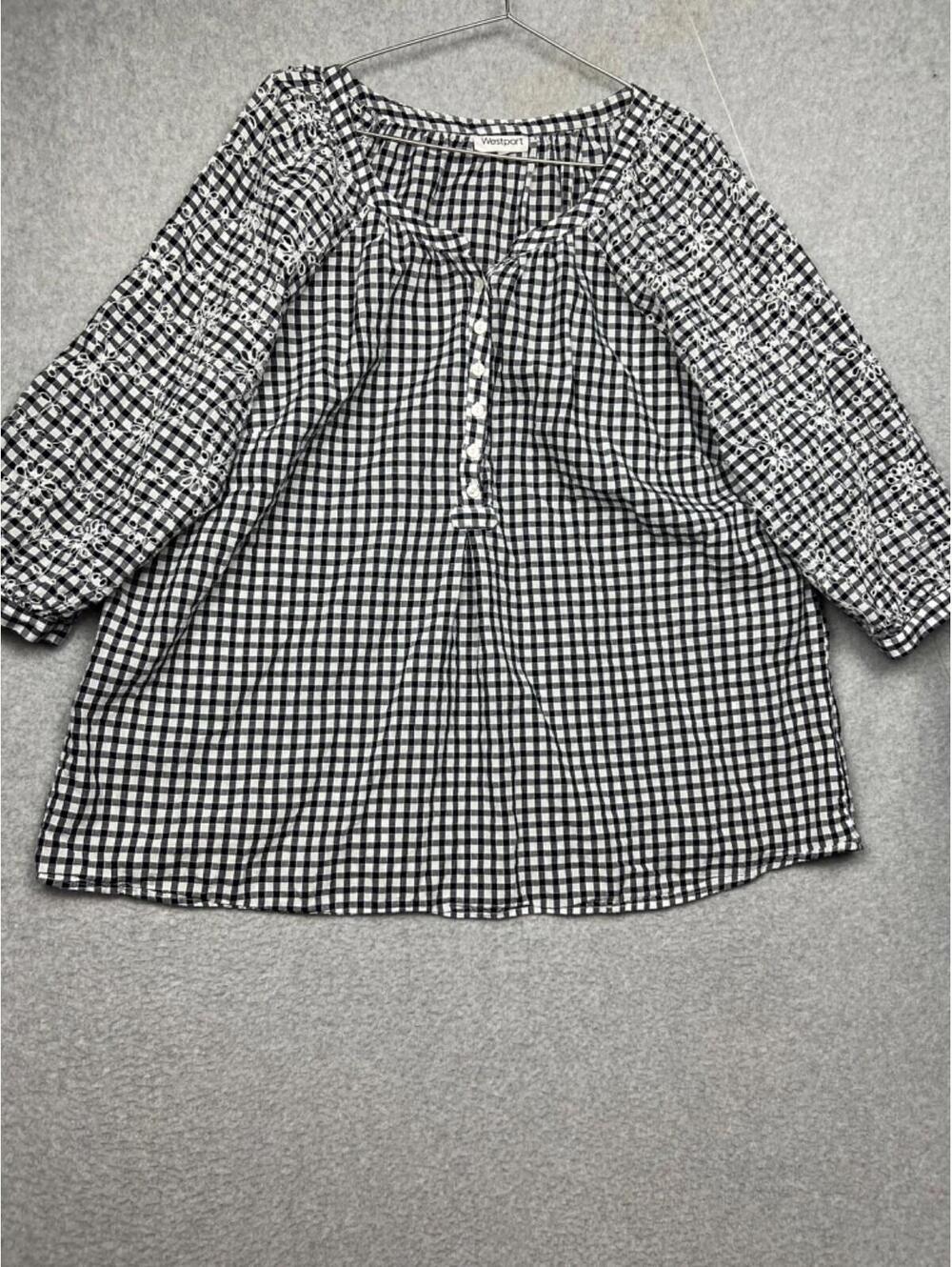 Westport Coastal Embroidered Peasant Tunic Plaid Top Shirt Womens Plus 3X